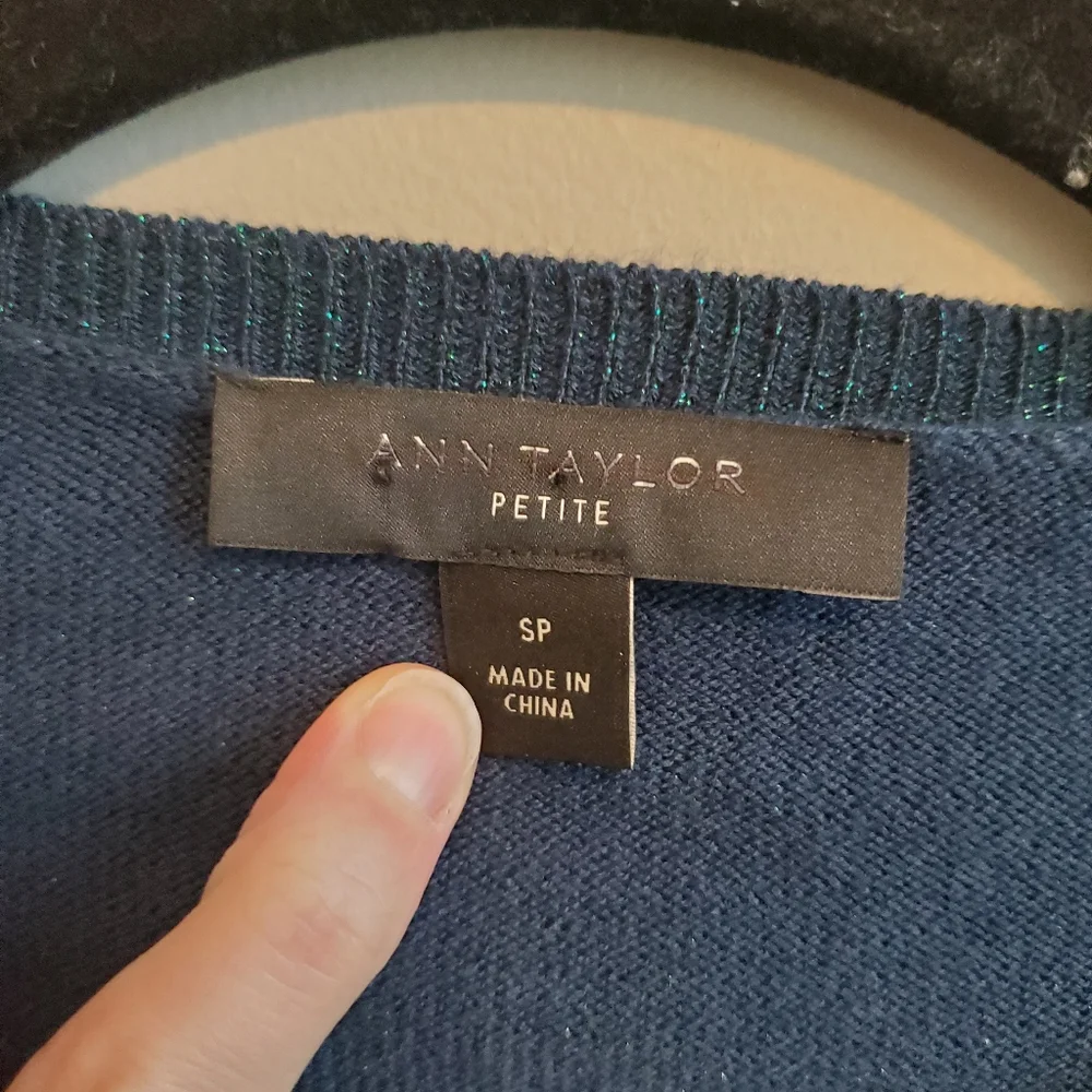 Ann Taylor NWOT Petite Sparkle Ann Cardigan in Midnight‎ Multi Blue Green Size S - Picture 6 of 7